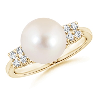 10mm AAAA Freshwater Pearl Ring with Clustre Diamonds in Yellow Gold