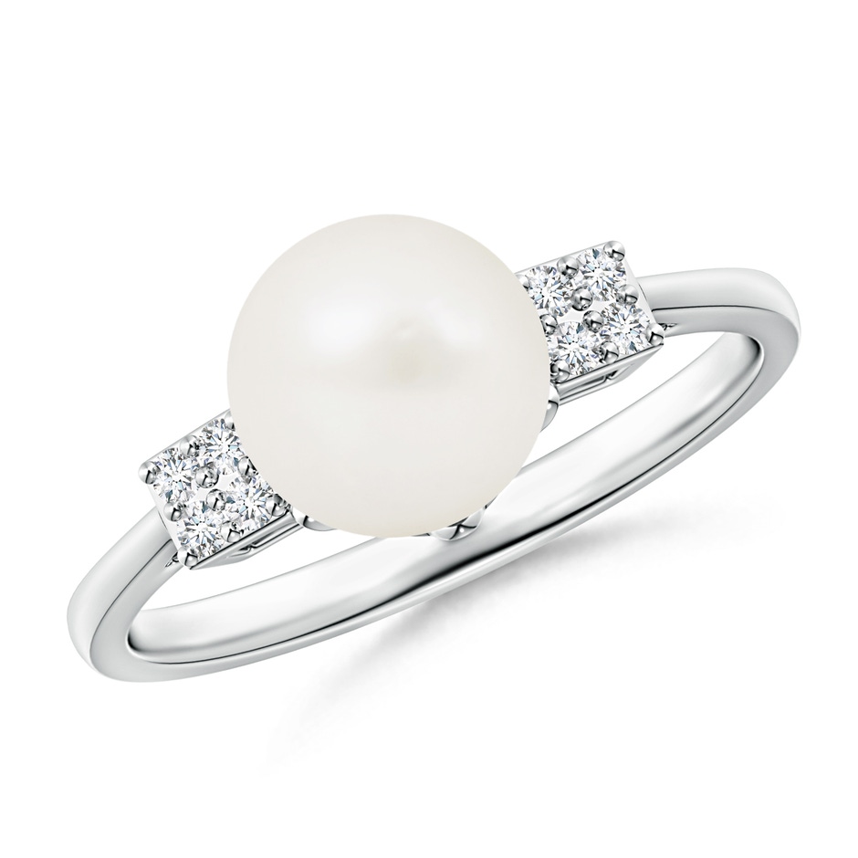 8mm A Freshwater Pearl Ring with Clustre Diamonds in S999 Silver 