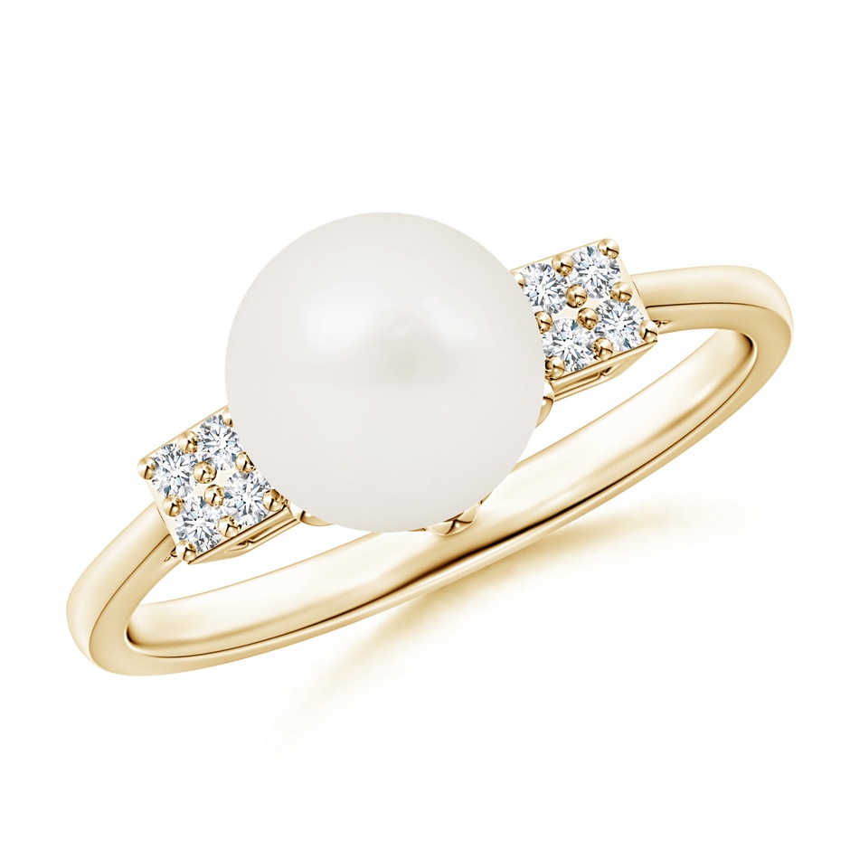 8mm A Freshwater Pearl Ring with Clustre Diamonds in Yellow Gold 