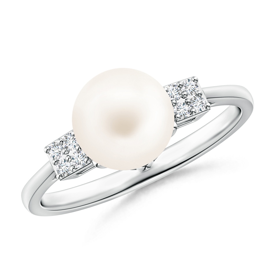 8mm AA Freshwater Pearl Ring with Clustre Diamonds in S999 Silver 