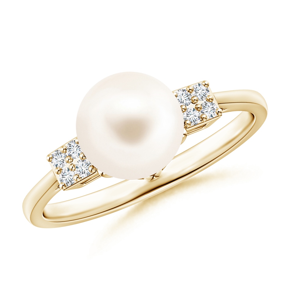 8mm AAA Freshwater Pearl Ring with Clustre Diamonds in 9K Yellow Gold 