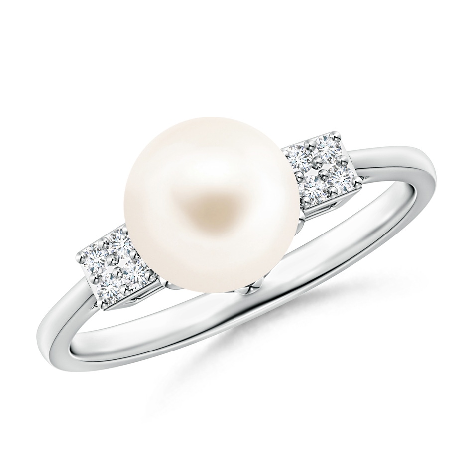 8mm AAA Freshwater Pearl Ring with Clustre Diamonds in S999 Silver 