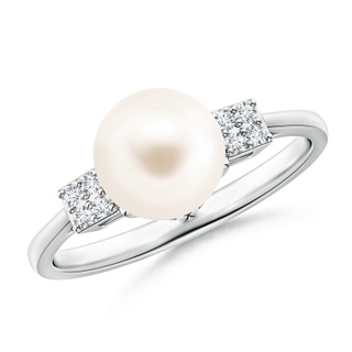 8mm AAA Freshwater Pearl Ring with Clustre Diamonds in White Gold