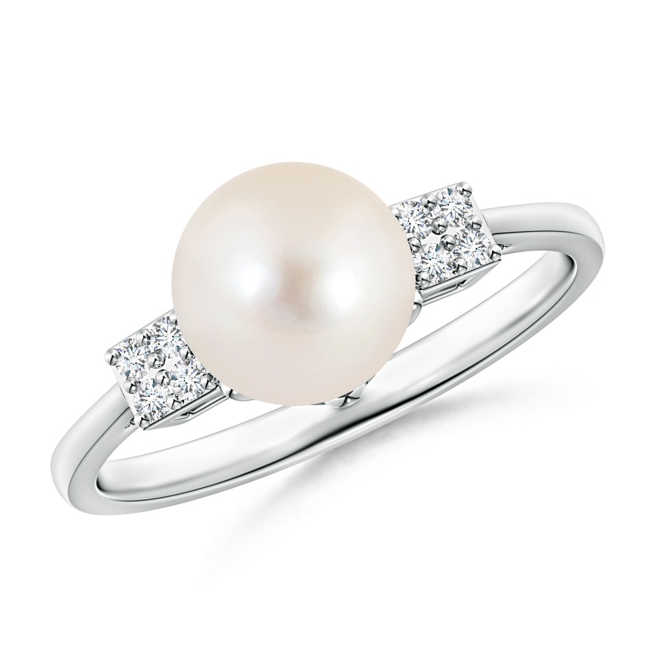 8mm AAAA Freshwater Pearl Ring with Cluster Diamonds in S999 Silver 