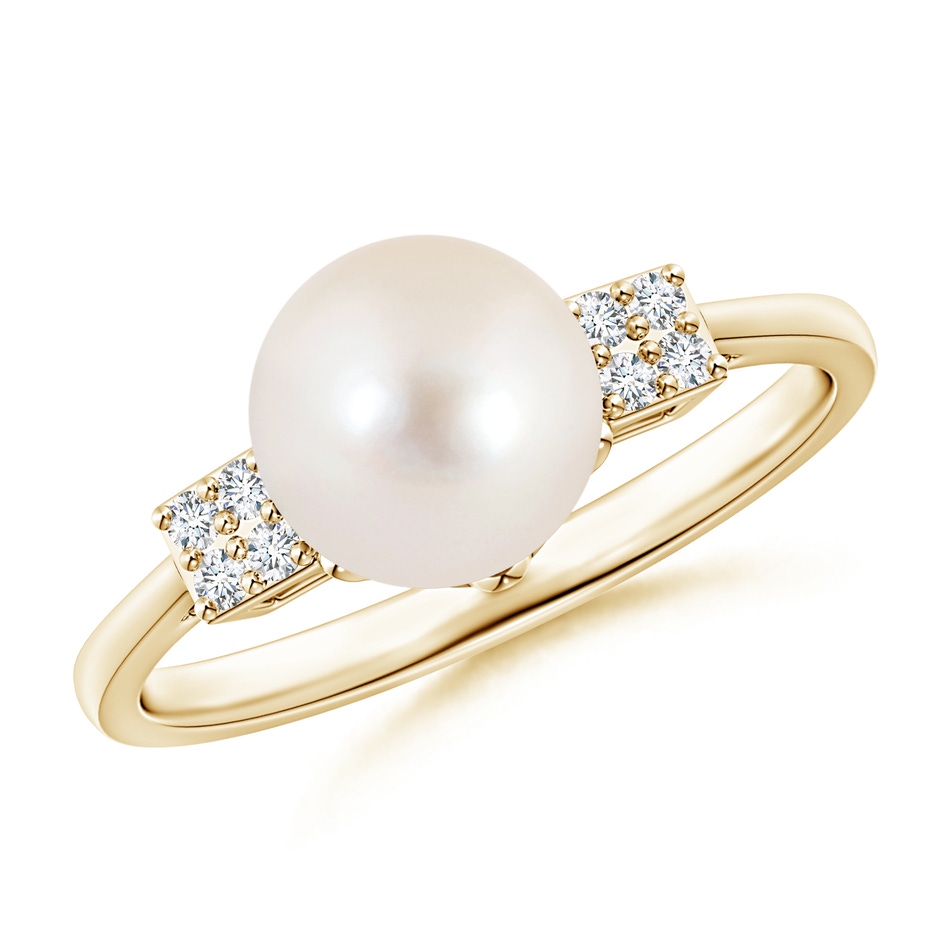 8mm AAAA Freshwater Pearl Ring with Clustre Diamonds in Yellow Gold 
