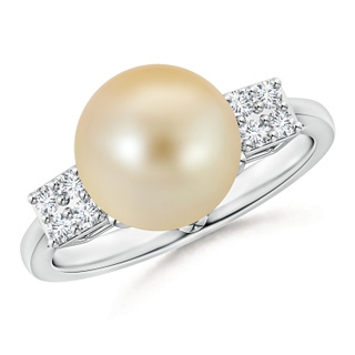 10mm AAA Golden South Sea Cultured Pearl Ring with Clustre Diamonds in White Gold