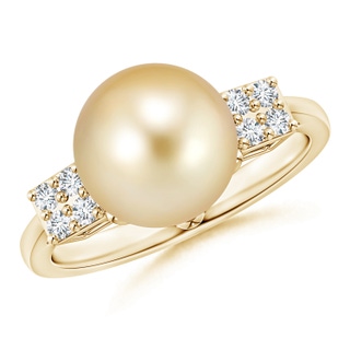 10mm AAAA Golden South Sea Cultured Pearl Ring with Clustre Diamonds in Yellow Gold