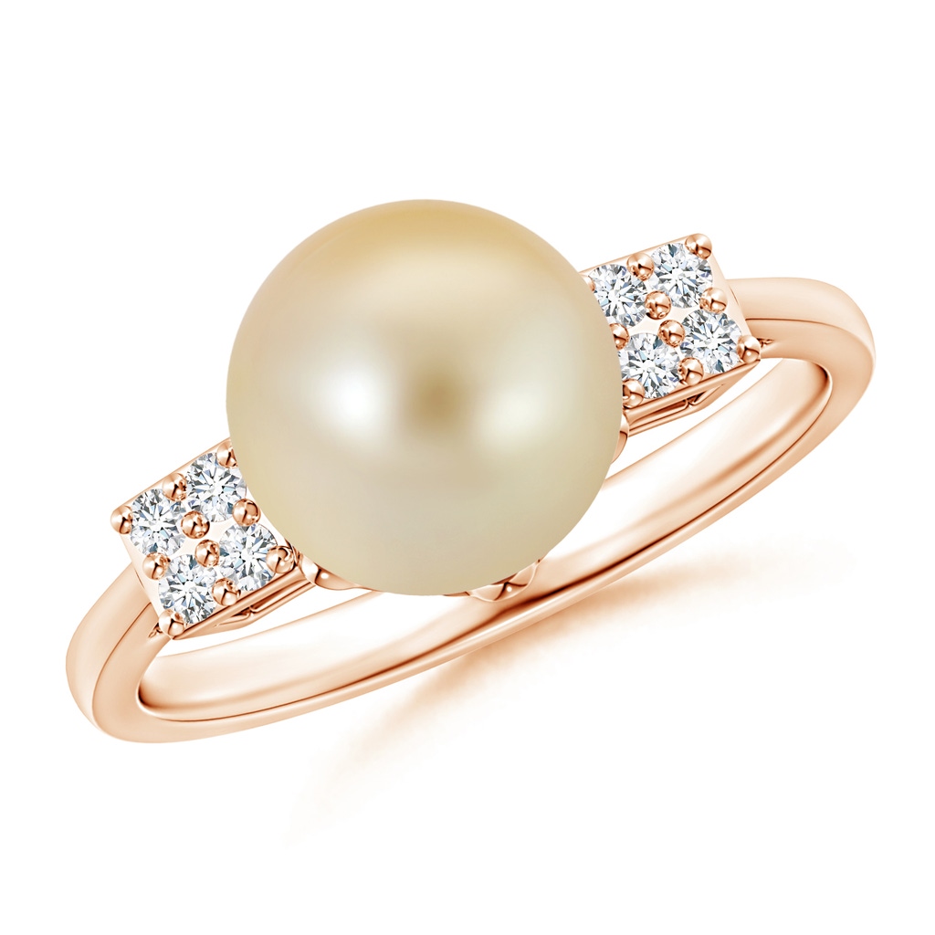 9mm AAA Golden South Sea Cultured Pearl Ring with Clustre Diamonds in Rose Gold