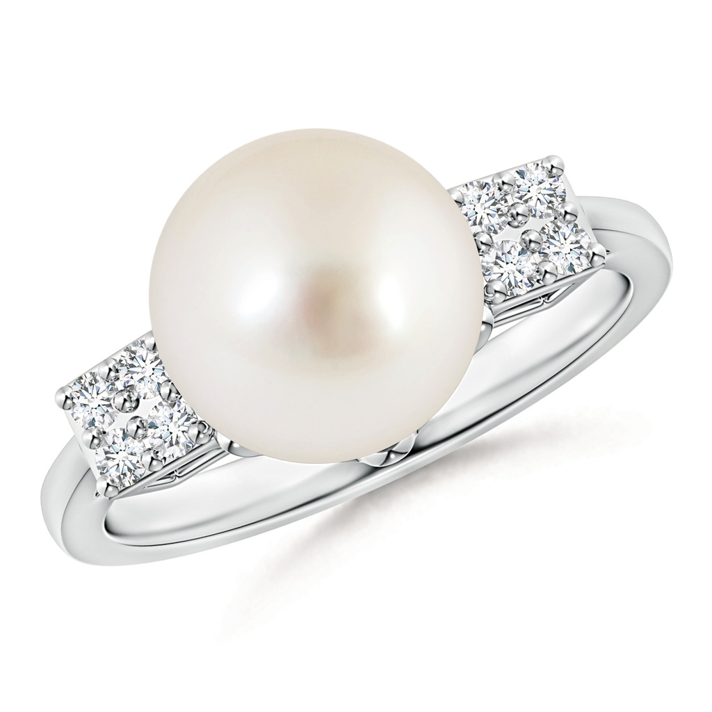 10mm AAAA South Sea Pearl Ring with Clustre Diamonds in White Gold