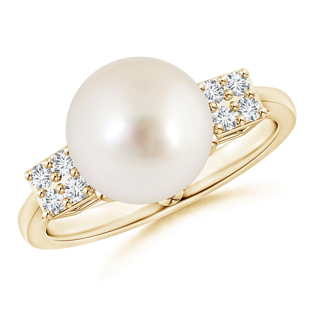 10mm AAAA South Sea Pearl Ring with Clustre Diamonds in Yellow Gold