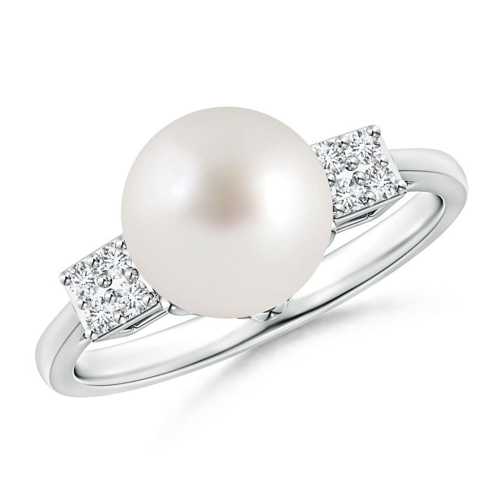 9mm AAA South Sea Pearl Ring with Clustre Diamonds in White Gold