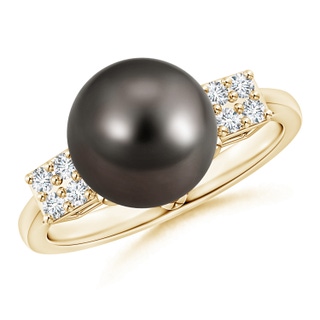 10mm AAA Tahitian Pearl Ring with Clustre Diamonds in Yellow Gold