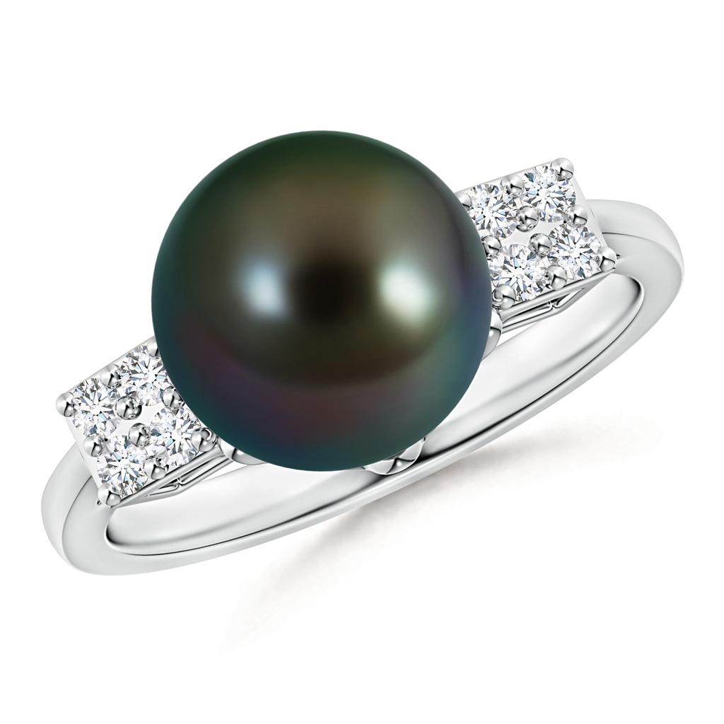 10mm AAAA Tahitian Pearl Ring with Cluster Diamonds in White Gold