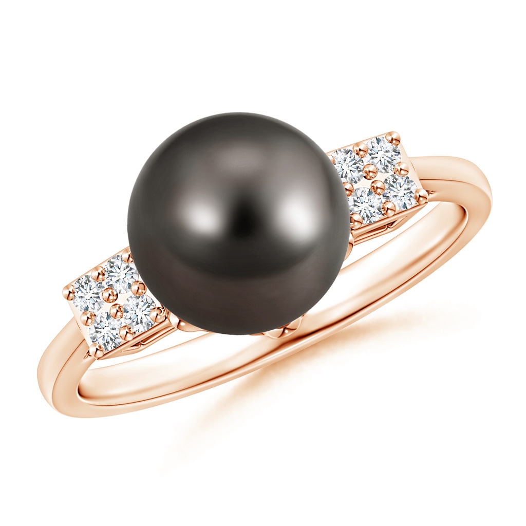 9mm AAA Tahitian Pearl Ring with Cluster Diamonds in Rose Gold