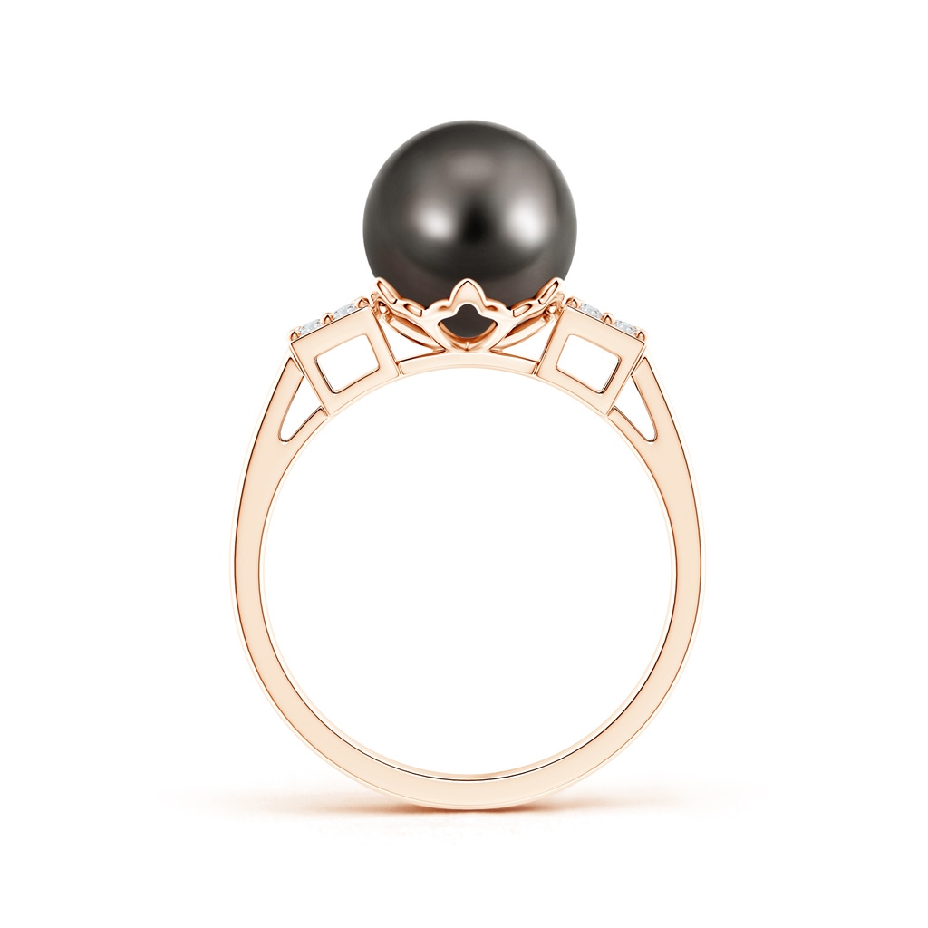 9mm AAA Tahitian Pearl Ring with Cluster Diamonds in Rose Gold Product Image