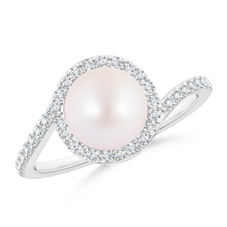 8mm AA Akoya Cultured Pearl Bypass Ring with Diamond Halo in White Gold