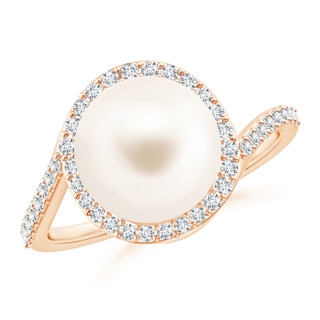 10mm AAA Freshwater Cultured Pearl Bypass Ring with Diamond Halo in Rose Gold