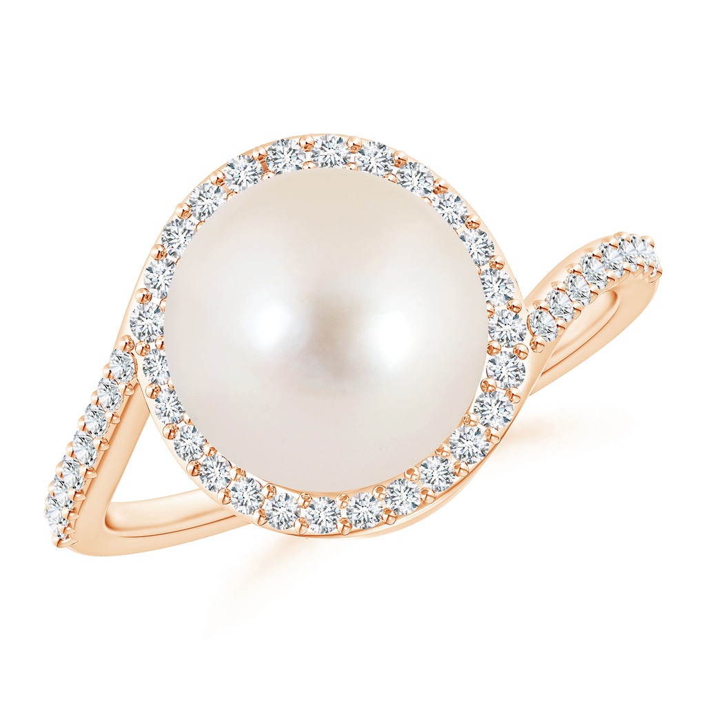 10mm AAAA Freshwater Cultured Pearl Bypass Ring with Diamond Halo in Rose Gold