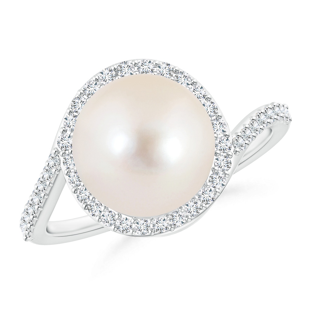 10mm AAAA Freshwater Cultured Pearl Bypass Ring with Diamond Halo in White Gold
