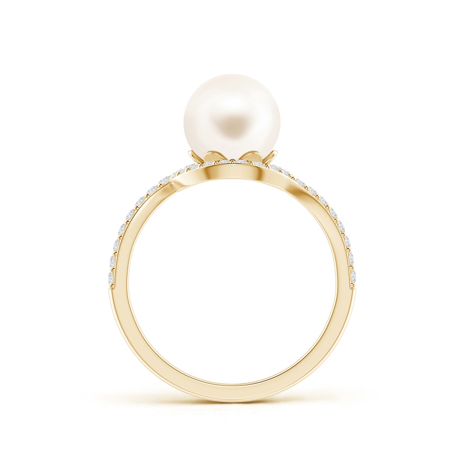 8mm AAA Freshwater Cultured Pearl Bypass Ring with Diamond Halo in Yellow Gold product image