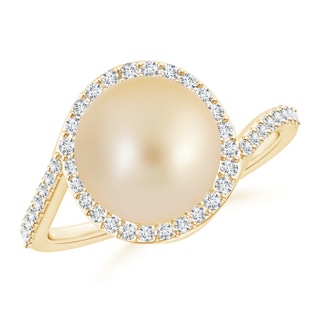 10mm AA Golden South Sea Cultured Pearl Bypass Ring with Diamond Halo in Yellow Gold