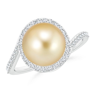 10mm AAAA Golden South Sea Cultured Pearl Bypass Ring with Diamond Halo in White Gold