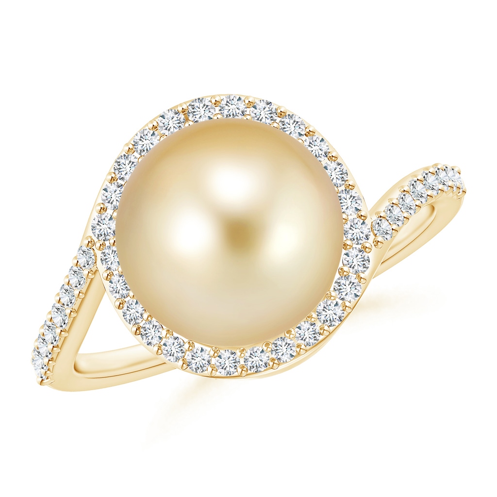 10mm AAAA Golden South Sea Cultured Pearl Bypass Ring with Diamond Halo in Yellow Gold