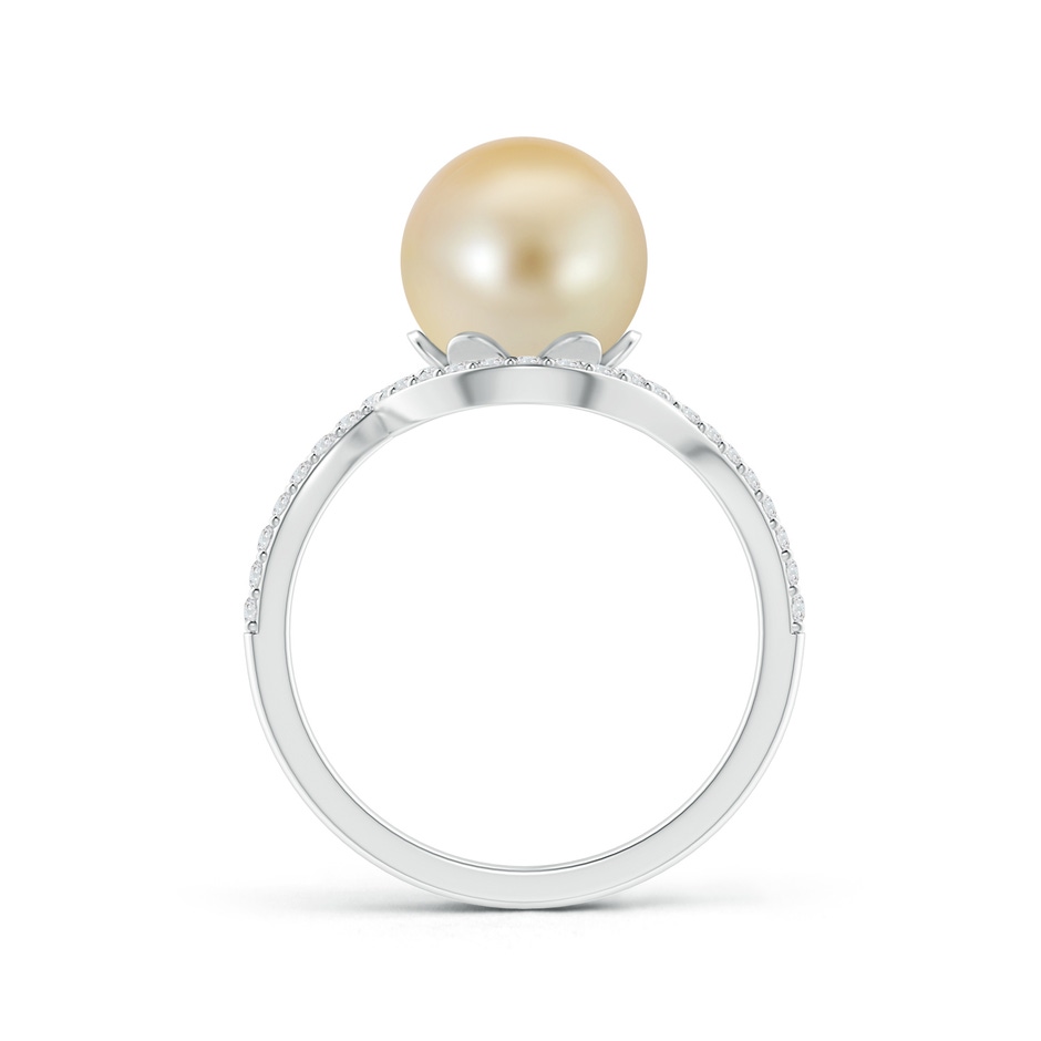 9mm AAA Golden South Sea Cultured Pearl Bypass Ring with Diamond Halo in White Gold Product Image