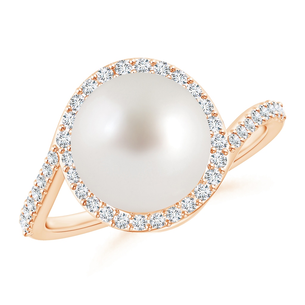 10mm AAA South Sea Cultured Pearl Bypass Ring with Diamond Halo in Rose Gold