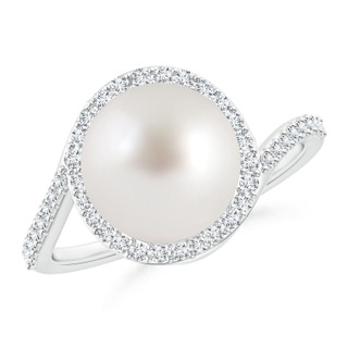 10mm AAA South Sea Cultured Pearl Bypass Ring with Diamond Halo in White Gold