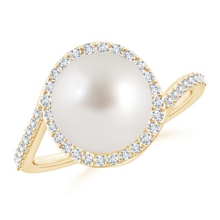 10mm AAA South Sea Cultured Pearl Bypass Ring with Diamond Halo in Yellow Gold