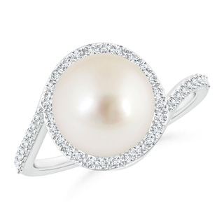 10mm AAAA South Sea Cultured Pearl Bypass Ring with Diamond Halo in White Gold