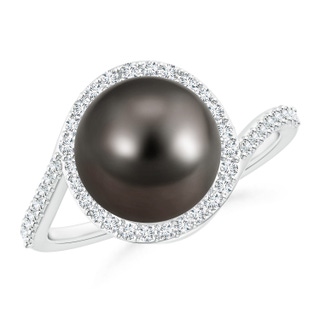 10mm AAA Tahitian Pearl Bypass Ring with Diamond Halo in White Gold