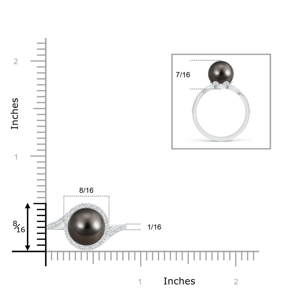 10mm AAA Tahitian Pearl Bypass Ring with Diamond Halo in White Gold Product Image