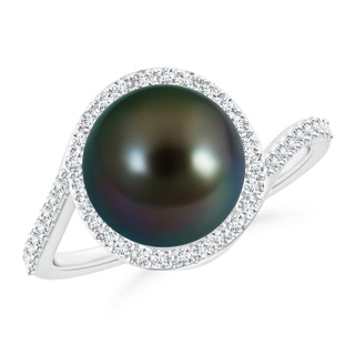 10mm AAAA Tahitian Pearl Bypass Ring with Diamond Halo in White Gold