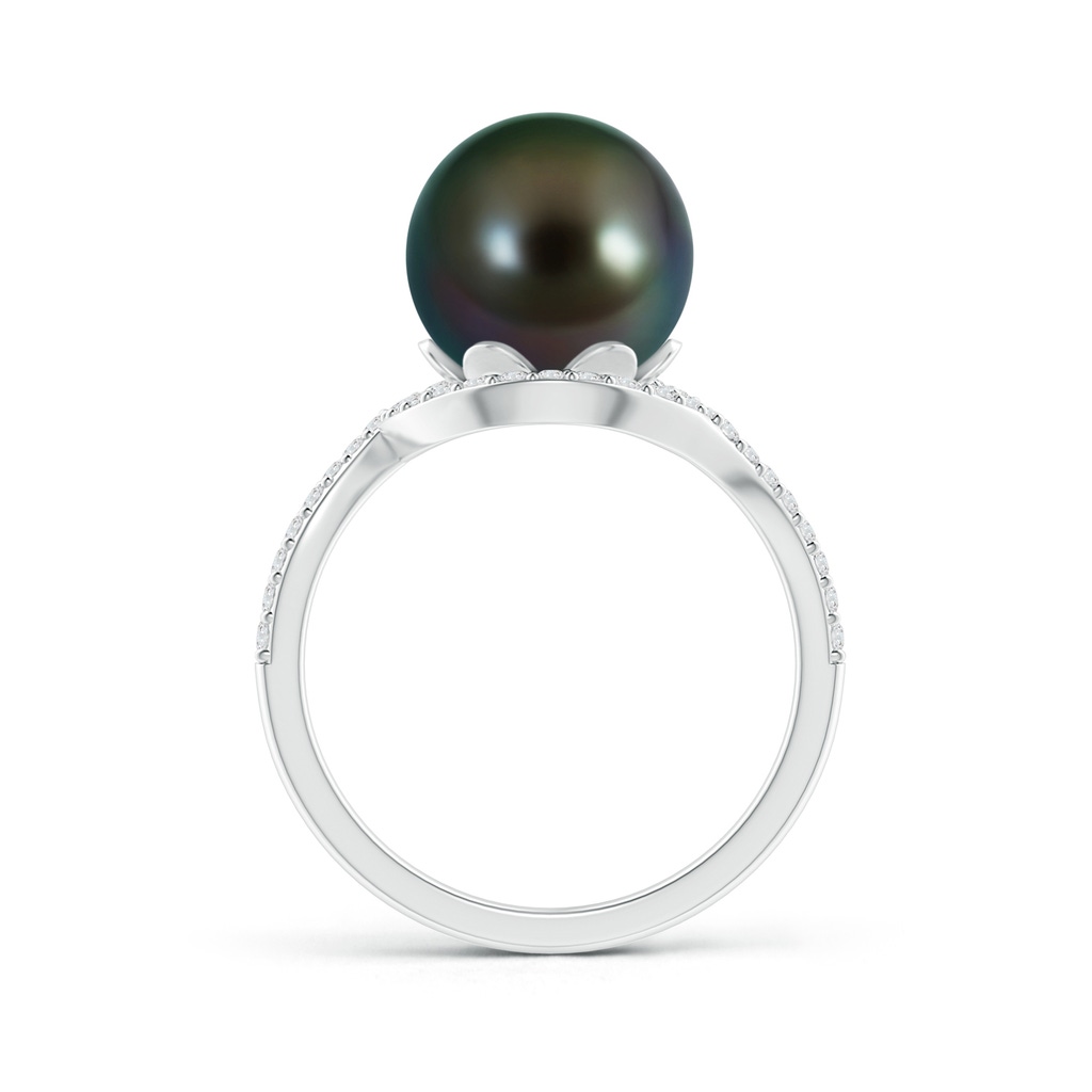10mm AAAA Tahitian Pearl Bypass Ring with Diamond Halo in White Gold Product Image