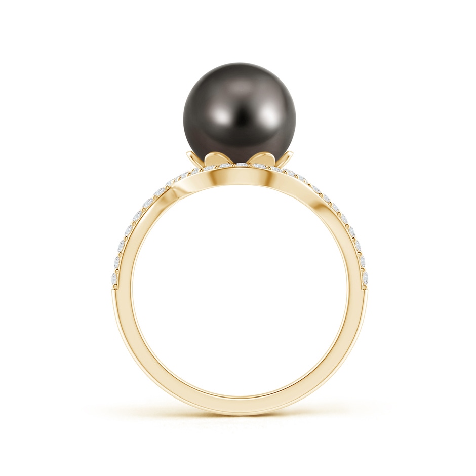 9mm AAA Tahitian Pearl Bypass Ring with Diamond Halo in Yellow Gold product image