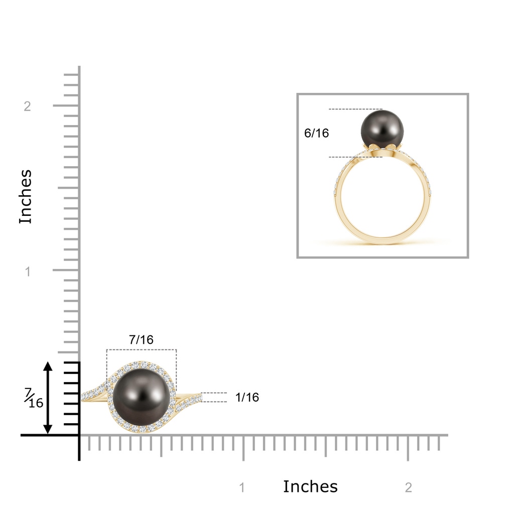 9mm AAA Tahitian Pearl Bypass Ring with Diamond Halo in Yellow Gold Product Image