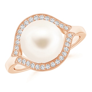 10mm AAA Freshwater Cultured Pearl Halo Split Shank Ring in Rose Gold