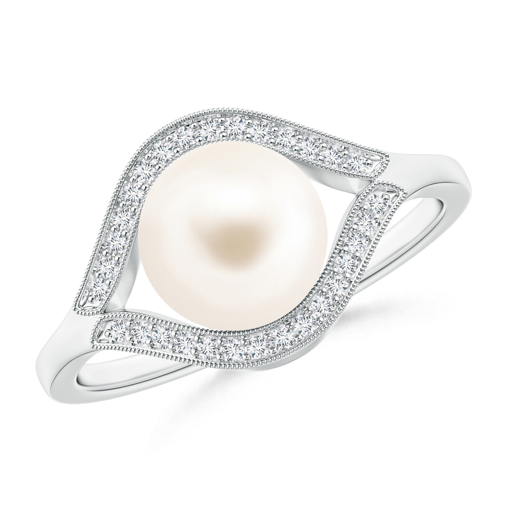 8mm AAA Freshwater Cultured Pearl Halo Split Shank Ring in White Gold