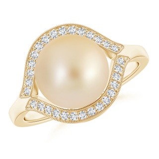 10mm AA Golden South Sea Cultured Pearl Halo Split Shank Ring in Yellow Gold