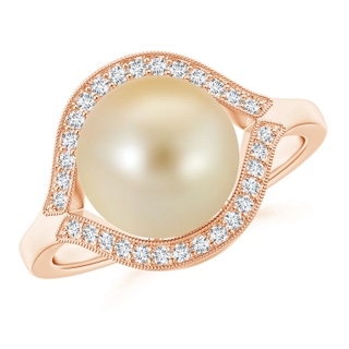 10mm AAA Golden South Sea Cultured Pearl Halo Split Shank Ring in Rose Gold