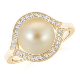 10mm AAA Golden South Sea Cultured Pearl Halo Split Shank Ring in Yellow Gold