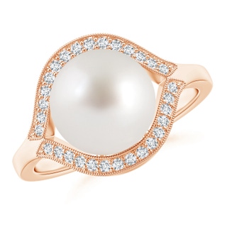 10mm AAA South Sea Cultured Pearl Halo Split Shank Ring in Rose Gold