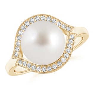 10mm AAA South Sea Cultured Pearl Halo Split Shank Ring in Yellow Gold