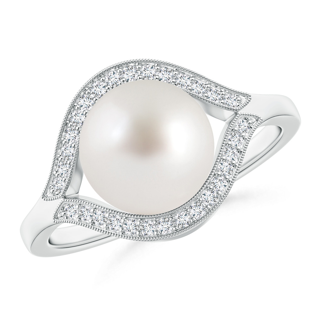 9mm AAA South Sea Cultured Pearl Halo Split Shank Ring in White Gold