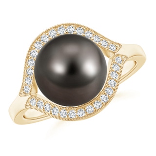 10mm AAA Tahitian Cultured Pearl Halo Split Shank Ring in Yellow Gold