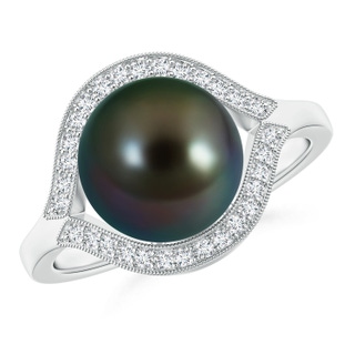 10mm AAAA Tahitian Cultured Pearl Halo Split Shank Ring in White Gold