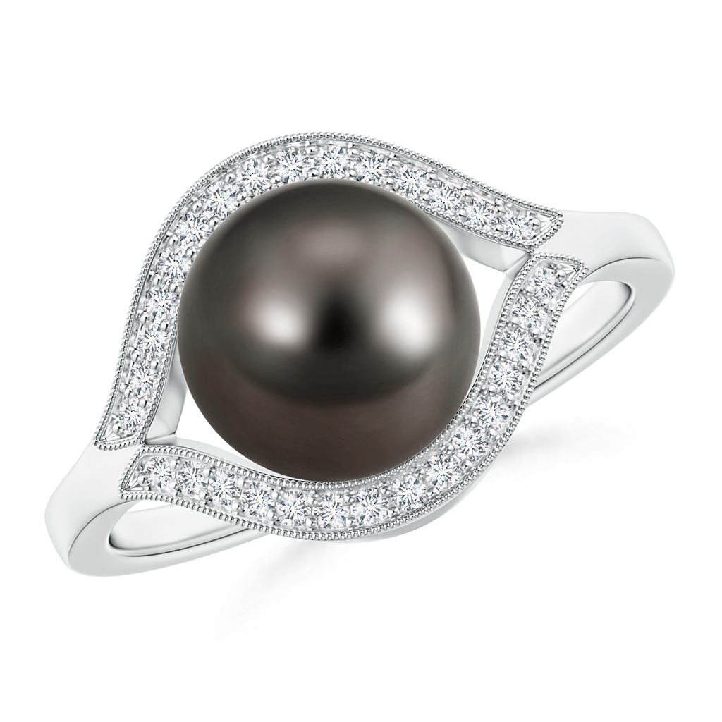 9mm AAA Tahitian Cultured Pearl Halo Split Shank Ring in White Gold