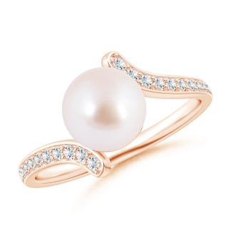 8mm AAA Japanese Akoya Pearl Bypass Ring in Rose Gold